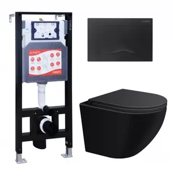 Комплект 3 в 1 инсталляция ESBANO FRAM + Подвесной унитаз SinteSi EVI + кнопка черная матовая