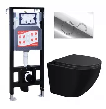 Комплект 3 в 1 инсталляция ESBANO FRAM + Подвесной унитаз SinteSi EVI + кнопка хром глянцевая