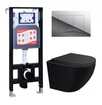 Комплект 3 в 1 инсталляция ESBANO FRAM + Подвесной унитаз SinteSi EVI + кнопка хром глянцевая