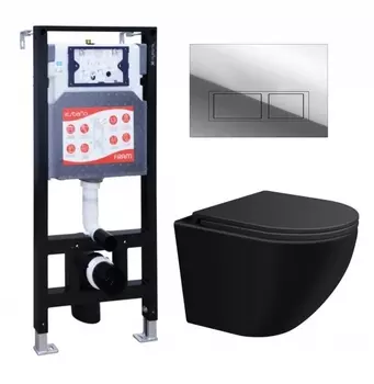 Комплект 3 в 1 инсталляция ESBANO FRAM + Подвесной унитаз SinteSi EVI + кнопка хром глянцевая