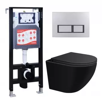 Комплект 3 в 1 инсталляция ESBANO FRAM + Подвесной унитаз SinteSi EVI + кнопка хром матовая