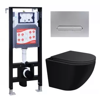 Комплект 3 в 1 инсталляция ESBANO FRAM + Подвесной унитаз SinteSi EVI + кнопка хром матовая