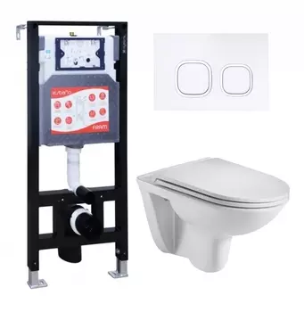 Комплект 3 в 1 инсталляция ESBANO FRAM + Подвесной унитаз WeltWasser Baarbach 004 GL-WT + кнопка белая