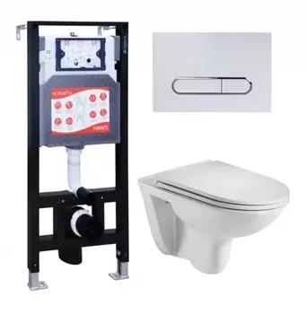 Комплект 3 в 1 инсталляция ESBANO FRAM + Подвесной унитаз WeltWasser Baarbach 004 GL-WT + кнопка белая глянцевая