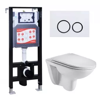 Комплект 3 в 1 инсталляция ESBANO FRAM + Подвесной унитаз WeltWasser Baarbach 004 GL-WT + кнопка белая глянцевая