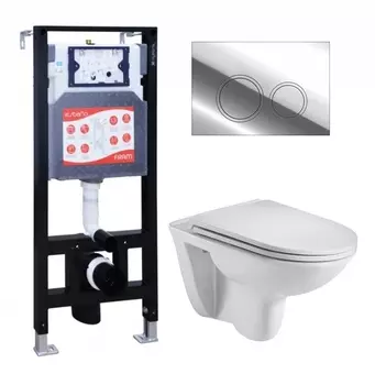 Комплект 3 в 1 инсталляция ESBANO FRAM + Подвесной унитаз WeltWasser Baarbach 004 GL-WT + кнопка хром глянцевая