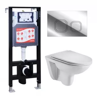 Комплект 3 в 1 инсталляция ESBANO FRAM + Подвесной унитаз WeltWasser Baarbach 004 GL-WT + кнопка хром глянцевая