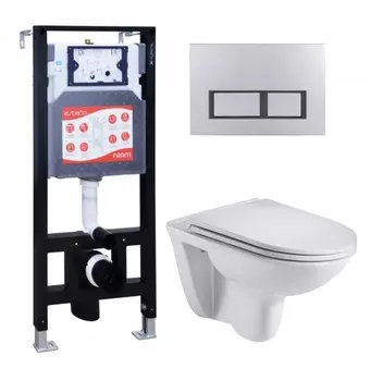 Комплект 3 в 1 инсталляция ESBANO FRAM + Подвесной унитаз WeltWasser Baarbach 004 GL-WT + кнопка хром матовая