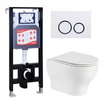 Комплект 3 в 1 инсталляция ESBANO FRAM + Подвесной унитаз WeltWasser Erlenbach 004 GL-WT + кнопка белая глянцевая