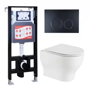 Комплект 3 в 1 инсталляция ESBANO FRAM + Подвесной унитаз WeltWasser Erlenbach 004 GL-WT + кнопка черная матовая