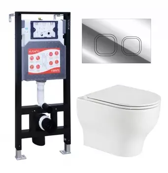 Комплект 3 в 1 инсталляция ESBANO FRAM + Подвесной унитаз WeltWasser Erlenbach 004 GL-WT + кнопка хром глянцевая