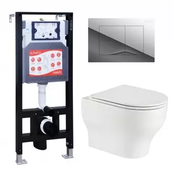 Комплект 3 в 1 инсталляция ESBANO FRAM + Подвесной унитаз WeltWasser Erlenbach 004 GL-WT + кнопка хром глянцевая