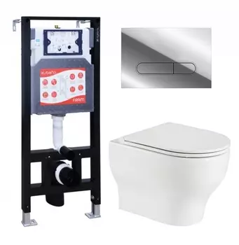 Комплект 3 в 1 инсталляция ESBANO FRAM + Подвесной унитаз WeltWasser Erlenbach 004 GL-WT + кнопка хром глянцевая