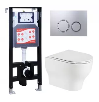 Комплект 3 в 1 инсталляция ESBANO FRAM + Подвесной унитаз WeltWasser Erlenbach 004 GL-WT + кнопка хром матовая