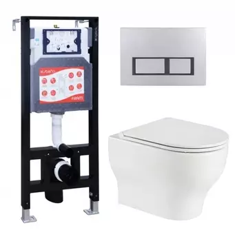 Комплект 3 в 1 инсталляция ESBANO FRAM + Подвесной унитаз WeltWasser Erlenbach 004 GL-WT + кнопка хром матовая