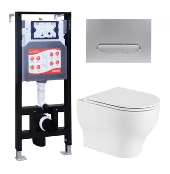 Комплект 3 в 1 инсталляция ESBANO FRAM + Подвесной унитаз WeltWasser Erlenbach 004 GL-WT + кнопка хром матовая