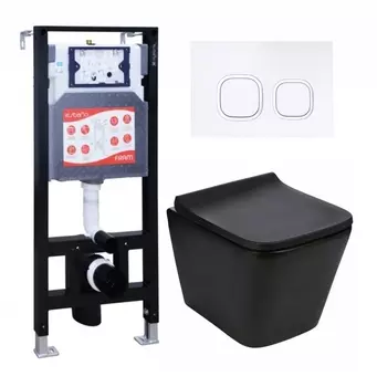 Комплект 3 в 1 инсталляция ESBANO FRAM + Подвесной унитаз WeltWasser Gelbach 041 MT-BL + кнопка белая