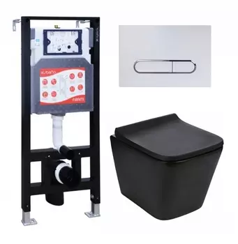 Комплект 3 в 1 инсталляция ESBANO FRAM + Подвесной унитаз WeltWasser Gelbach 041 MT-BL + кнопка белая глянцевая