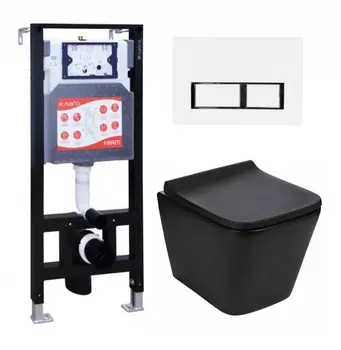 Комплект 3 в 1 инсталляция ESBANO FRAM + Подвесной унитаз WeltWasser Gelbach 041 MT-BL + кнопка белая глянцевая