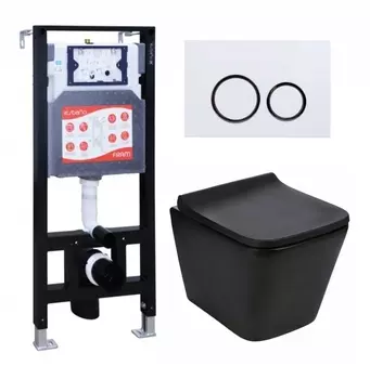 Комплект 3 в 1 инсталляция ESBANO FRAM + Подвесной унитаз WeltWasser Gelbach 041 MT-BL + кнопка белая глянцевая