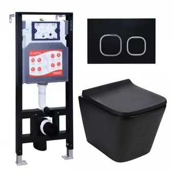 Комплект 3 в 1 инсталляция ESBANO FRAM + Подвесной унитаз WeltWasser Gelbach 041 MT-BL + кнопка черная матовая