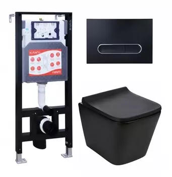 Комплект 3 в 1 инсталляция ESBANO FRAM + Подвесной унитаз WeltWasser Gelbach 041 MT-BL + кнопка черная матовая