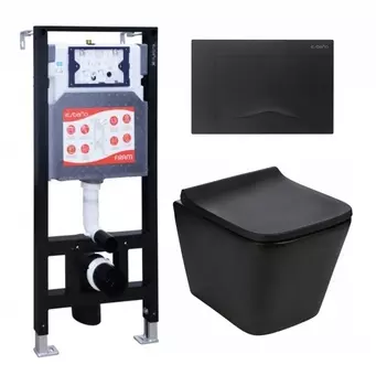 Комплект 3 в 1 инсталляция ESBANO FRAM + Подвесной унитаз WeltWasser Gelbach 041 MT-BL + кнопка черная матовая