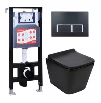 Комплект 3 в 1 инсталляция ESBANO FRAM + Подвесной унитаз WeltWasser Gelbach 041 MT-BL + кнопка черная матовая
