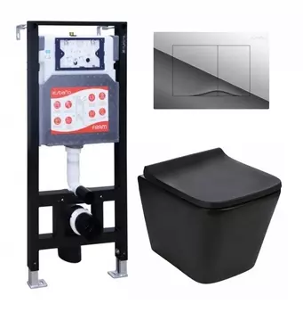 Комплект 3 в 1 инсталляция ESBANO FRAM + Подвесной унитаз WeltWasser Gelbach 041 MT-BL + кнопка хром глянцевая