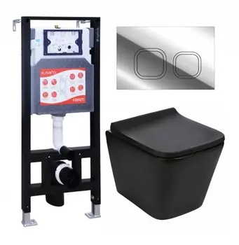 Комплект 3 в 1 инсталляция ESBANO FRAM + Подвесной унитаз WeltWasser Gelbach 041 MT-BL + кнопка хром глянцевая