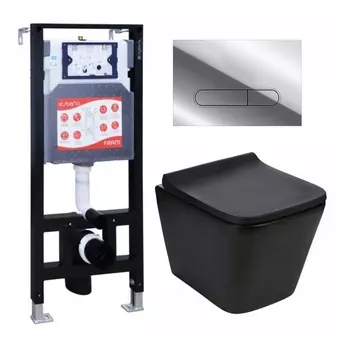 Комплект 3 в 1 инсталляция ESBANO FRAM + Подвесной унитаз WeltWasser Gelbach 041 MT-BL + кнопка хром глянцевая