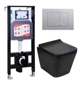 Комплект 3 в 1 инсталляция ESBANO FRAM + Подвесной унитаз WeltWasser Gelbach 041 MT-BL + кнопка хром матовая