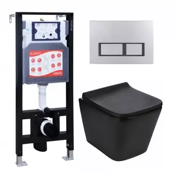 Комплект 3 в 1 инсталляция ESBANO FRAM + Подвесной унитаз WeltWasser Gelbach 041 MT-BL + кнопка хром матовая