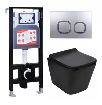 Комплект 3 в 1 инсталляция ESBANO FRAM + Подвесной унитаз WeltWasser Gelbach 041 MT-BL + кнопка хром матовая