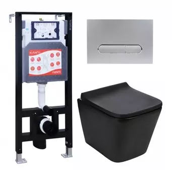 Комплект 3 в 1 инсталляция ESBANO FRAM + Подвесной унитаз WeltWasser Gelbach 041 MT-BL + кнопка хром матовая