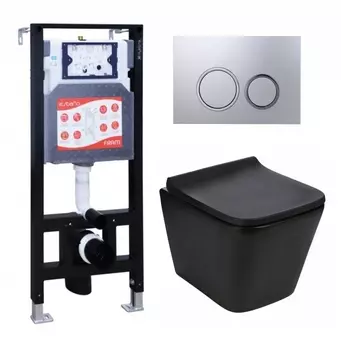 Комплект 3 в 1 инсталляция ESBANO FRAM + Подвесной унитаз WeltWasser Gelbach 041 MT-BL + кнопка хром матовая