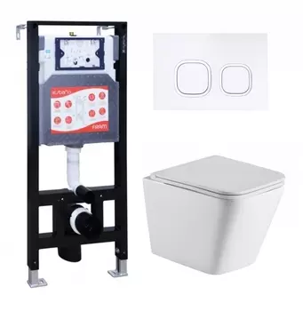 Комплект 3 в 1 инсталляция ESBANO FRAM + Подвесной унитаз WeltWasser Gelbach 043 GL-WT + кнопка белая