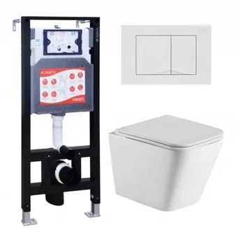 Комплект 3 в 1 инсталляция ESBANO FRAM + Подвесной унитаз WeltWasser Gelbach 043 GL-WT + кнопка белая глянцевая