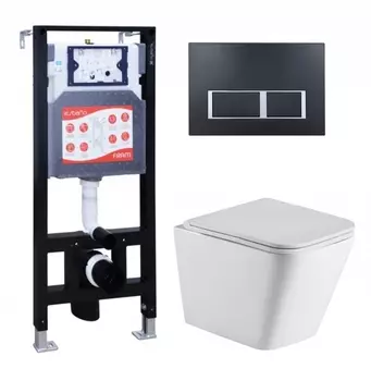 Комплект 3 в 1 инсталляция ESBANO FRAM + Подвесной унитаз WeltWasser Gelbach 043 GL-WT + кнопка черная матовая