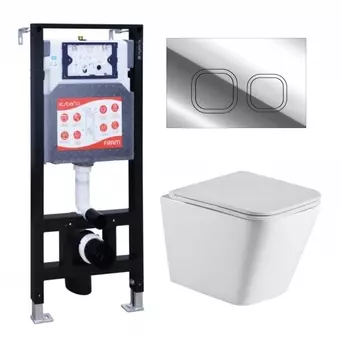 Комплект 3 в 1 инсталляция ESBANO FRAM + Подвесной унитаз WeltWasser Gelbach 043 GL-WT + кнопка хром глянцевая