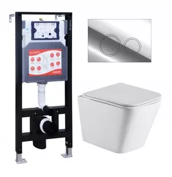 Комплект 3 в 1 инсталляция ESBANO FRAM + Подвесной унитаз WeltWasser Gelbach 043 GL-WT + кнопка хром глянцевая