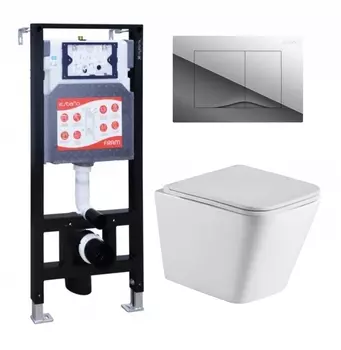 Комплект 3 в 1 инсталляция ESBANO FRAM + Подвесной унитаз WeltWasser Gelbach 043 GL-WT + кнопка хром глянцевая