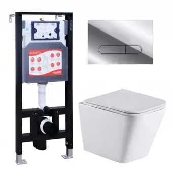 Комплект 3 в 1 инсталляция ESBANO FRAM + Подвесной унитаз WeltWasser Gelbach 043 GL-WT + кнопка хром глянцевая