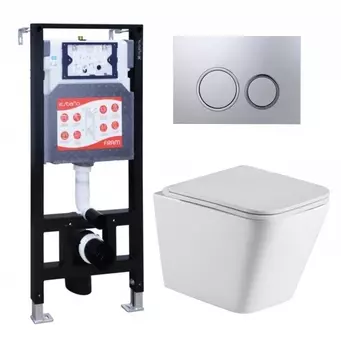 Комплект 3 в 1 инсталляция ESBANO FRAM + Подвесной унитаз WeltWasser Gelbach 043 GL-WT + кнопка хром матовая