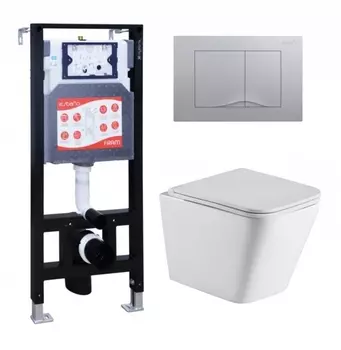 Комплект 3 в 1 инсталляция ESBANO FRAM + Подвесной унитаз WeltWasser Gelbach 043 GL-WT + кнопка хром матовая