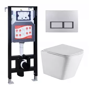 Комплект 3 в 1 инсталляция ESBANO FRAM + Подвесной унитаз WeltWasser Gelbach 043 GL-WT + кнопка хром матовая