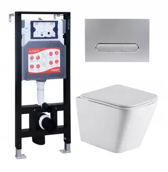 Комплект 3 в 1 инсталляция ESBANO FRAM + Подвесной унитаз WeltWasser Gelbach 043 GL-WT + кнопка хром матовая