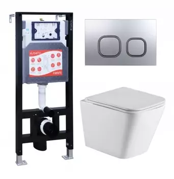 Комплект 3 в 1 инсталляция ESBANO FRAM + Подвесной унитаз WeltWasser Gelbach 043 GL-WT + кнопка хром матовая