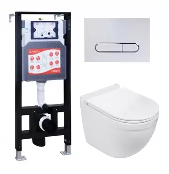 Комплект 3 в 1 инсталляция ESBANO FRAM + Подвесной унитаз WeltWasser Heimbach 043 GL-WT + кнопка белая глянцевая