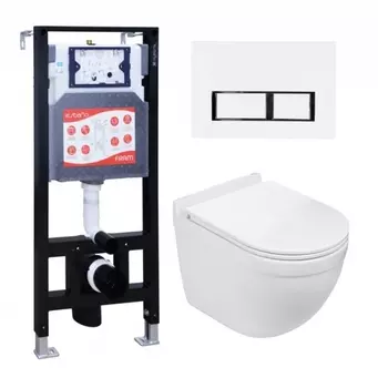 Комплект 3 в 1 инсталляция ESBANO FRAM + Подвесной унитаз WeltWasser Heimbach 043 GL-WT + кнопка белая глянцевая